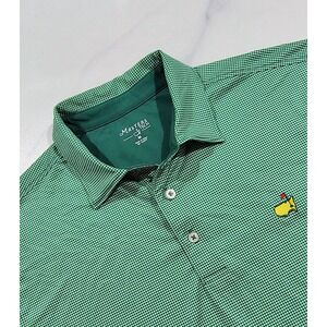 Masters Tech Polo Shirt M Green Houndstooth Golf Logo Classic Casual Performance
